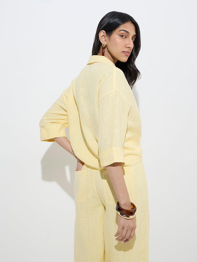 Westside LOV Women's Yellow Tie-Up Detailed Linen-Blend Shirt for Casual Wear Back View