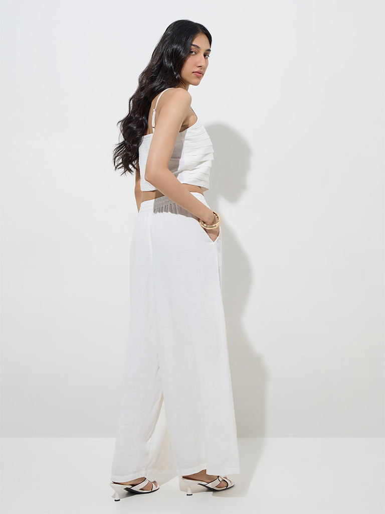 Westside LOV Women's White Linen-Blend High-Rise Pants for Casual Wear Back View