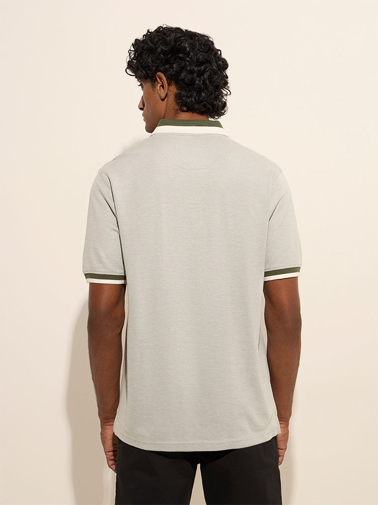 Westside WES Casuals Men's Sage Relaxed-Fit Polo T-Shirt for Casual Wear Back View