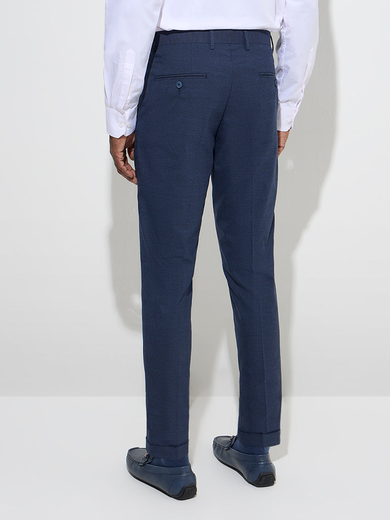 Westside WES Formals Men's Navy Carrot-Fit Mid-Rise Trousers for Work Wear Back View