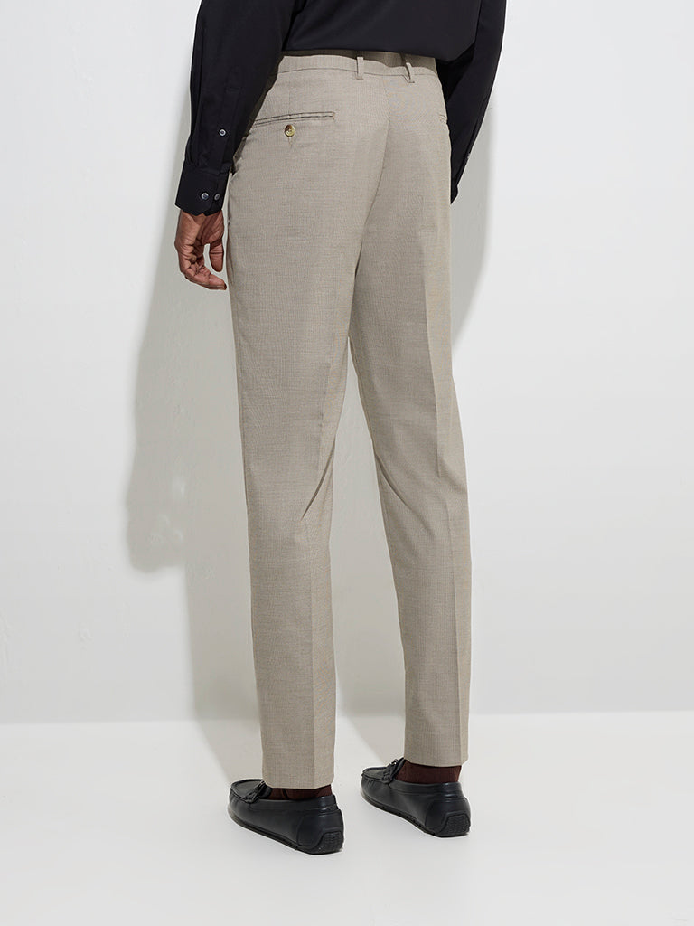 westisde WES Formals Men's Brown Slim-Fit Mid-Rise Trousers for Work Wear Back View