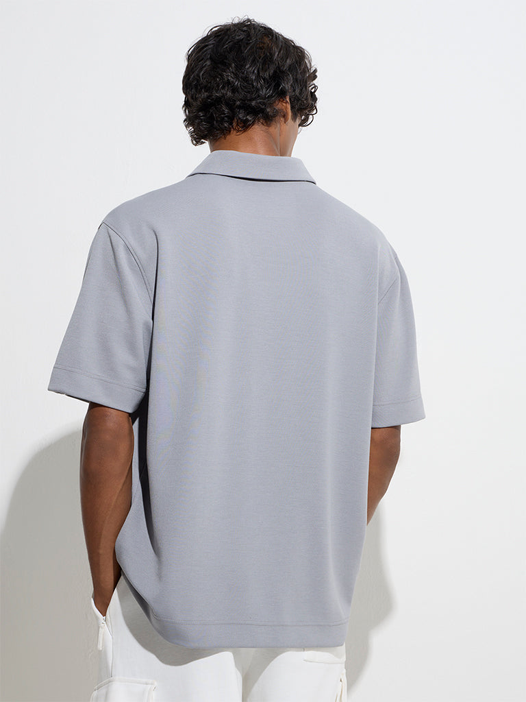 Studiofit Grey Logo Design Relaxed-Fit Polo T-Shirt