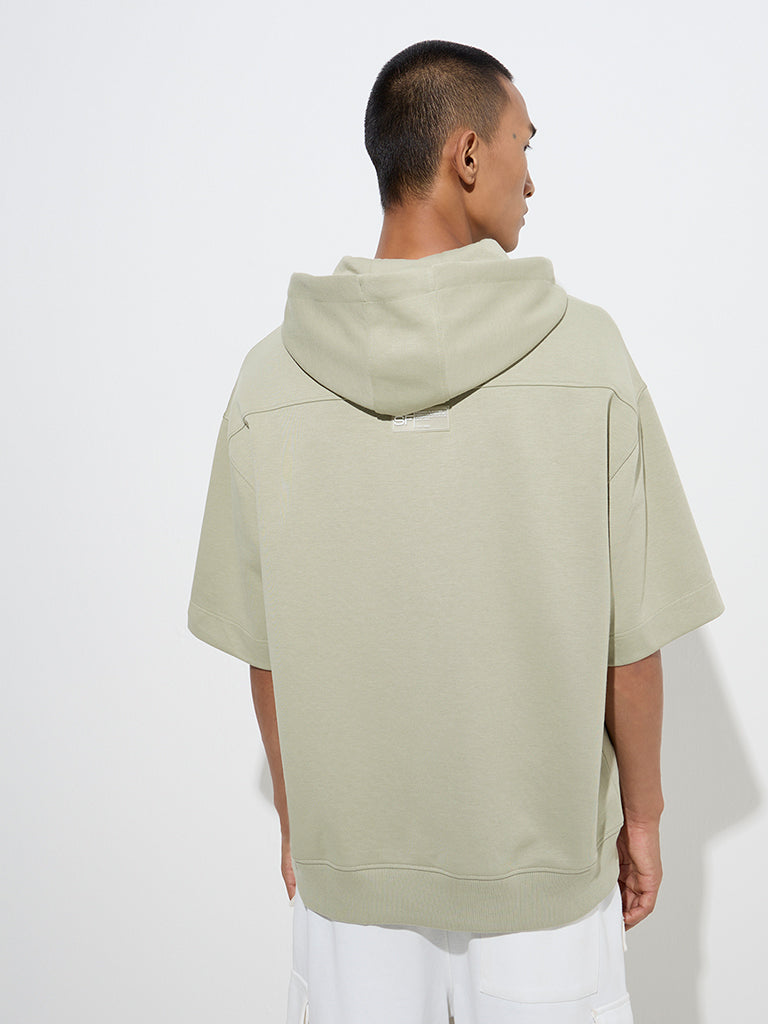 Westside Studiofit Men's Sage Text Design Relaxed-Fit Cotton-Blend Hoodie for Winter Wear Back View