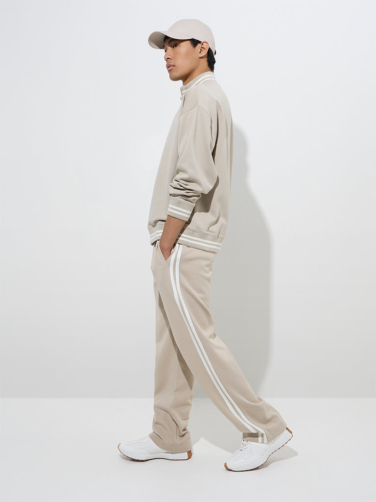 Studiofit Beige Printed Relaxed-Fit Cotton-Blend Sweatshirt