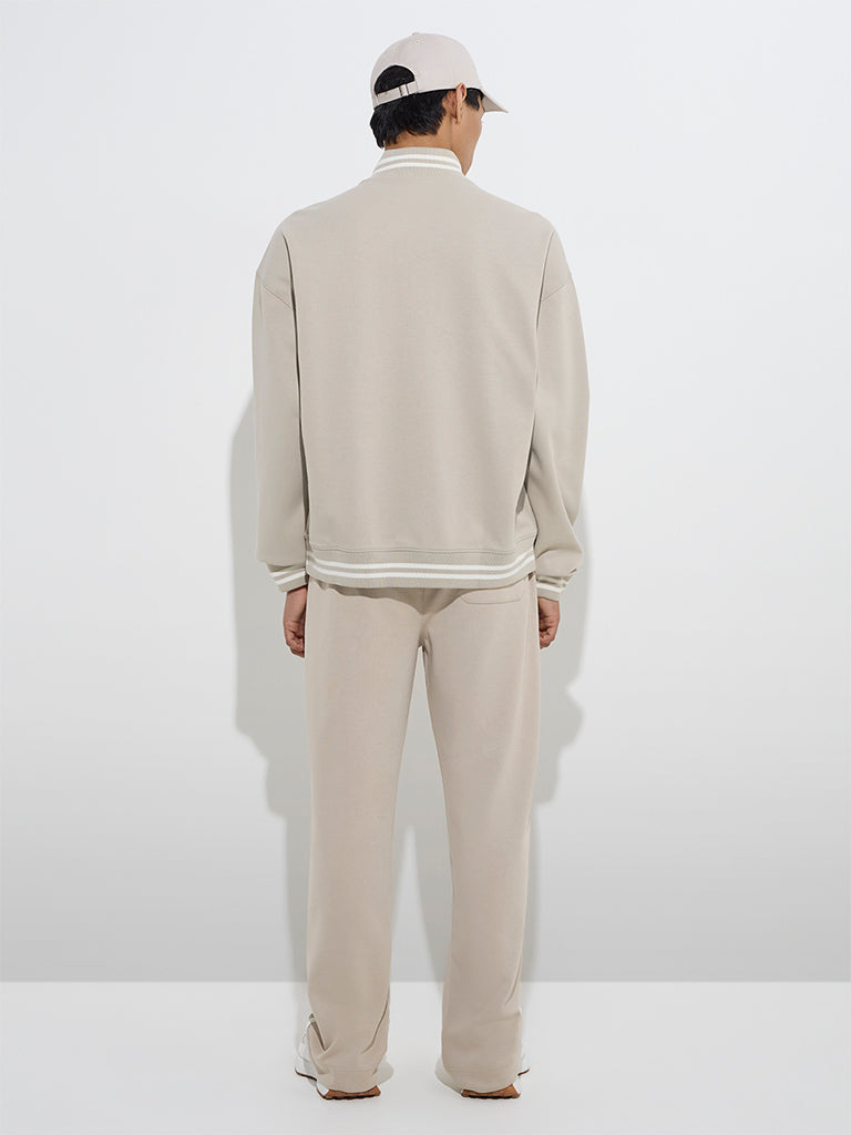 Studiofit Beige Printed Relaxed-Fit Cotton-Blend Sweatshirt
