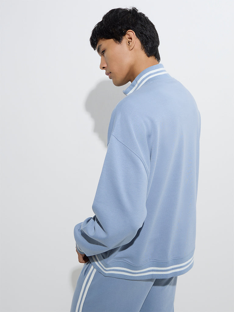 Westside Studiofit Men's Dusty Blue Quarter Zip Cotton-Blend Sweatshirt for Winter Wear Back View