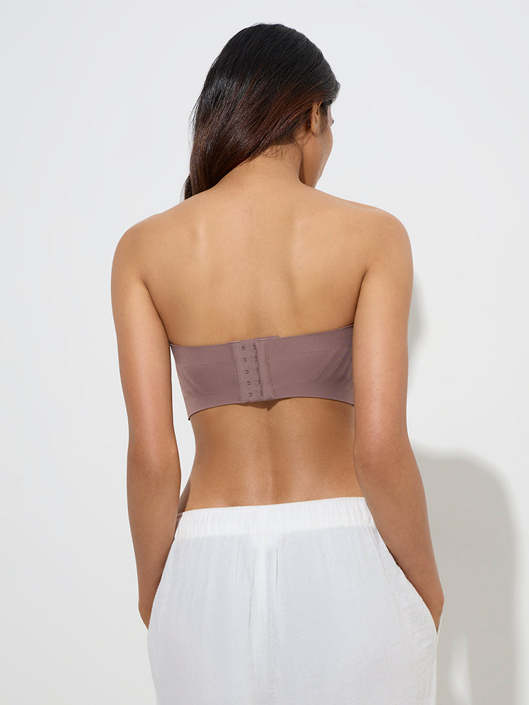 Westside Wunderlove Women's Brown Invisible Super Grip Strapless Bra for Casual Wear Back View