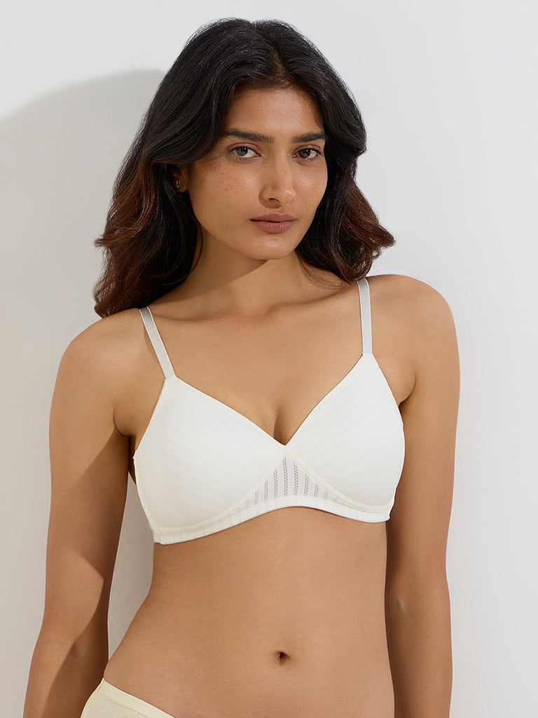 westisde Wunderlove Women's Ivory Printed Padded Bra - Pack of 2 for Casual Wear Front View