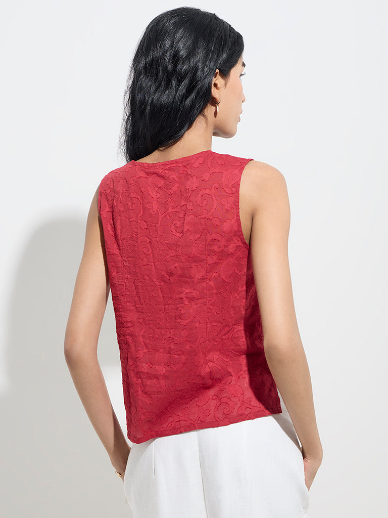 Westside Bombay Paisley Women's Red Floral Design Cotton Top for Everyday Back View