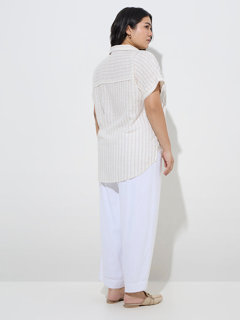 Westside Gia Women's Off-White Stripe Printed Cotton-Blend Top for Casual Wear Back View