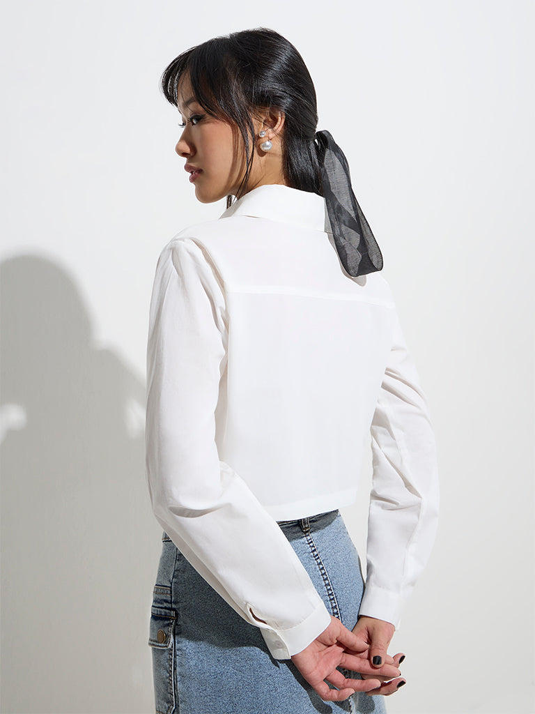 Westside Nuon Women's White Ruffled Heart Cotton Shirt for Casual Wear Back View