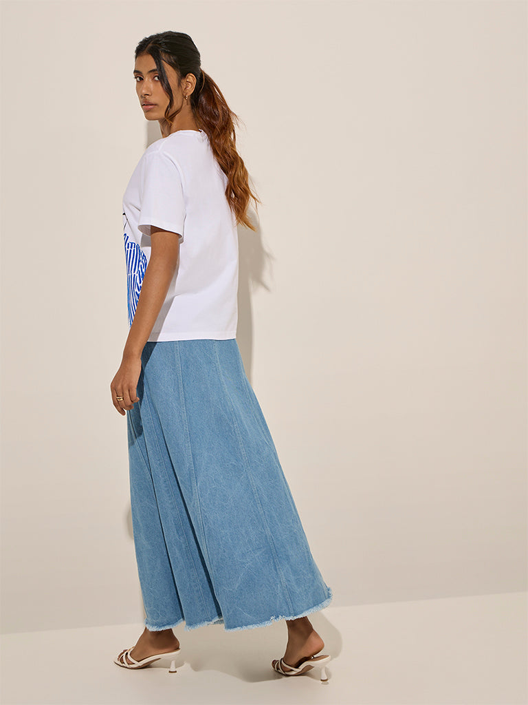 Westside LOV Women's Off-White Printed Cotton T-Shirt for Casual Wear Back View