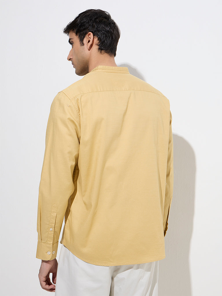 Westside Ascot Men's Mustard Relaxed-Fit Cotton Shirt for Casual Wear Back View