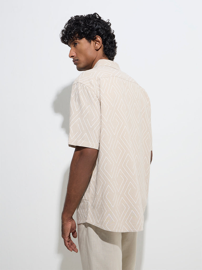 Westside Ascot Men's Beige Geometric Pattern Relaxed-Fit Shirt for Casual Wear Back View