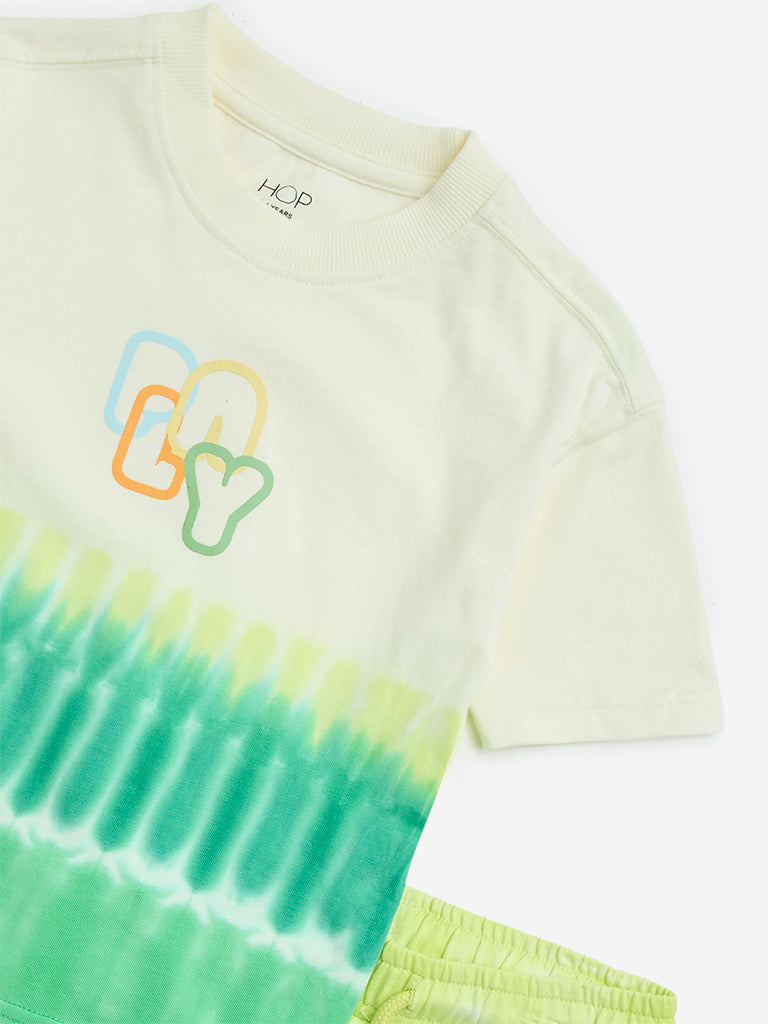 Westside HOP Kids Green Tie-Dye Cotton T-Shirt & Shorts Set for Casual Wear Zoomed View