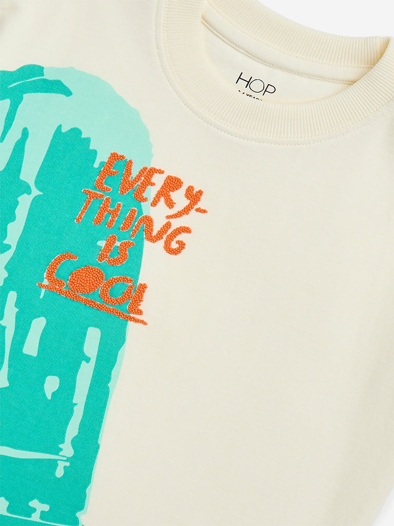 Westside HOP Kids Off-White Ice-Cream Design Cotton T-Shirt for Casual Wear Zoomed View