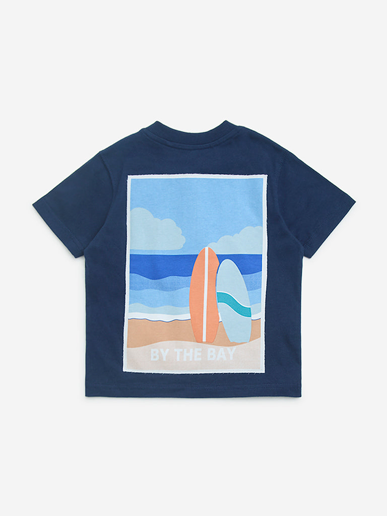 HOP Kids Navy Surfboard Printed Cotton T-Shirt