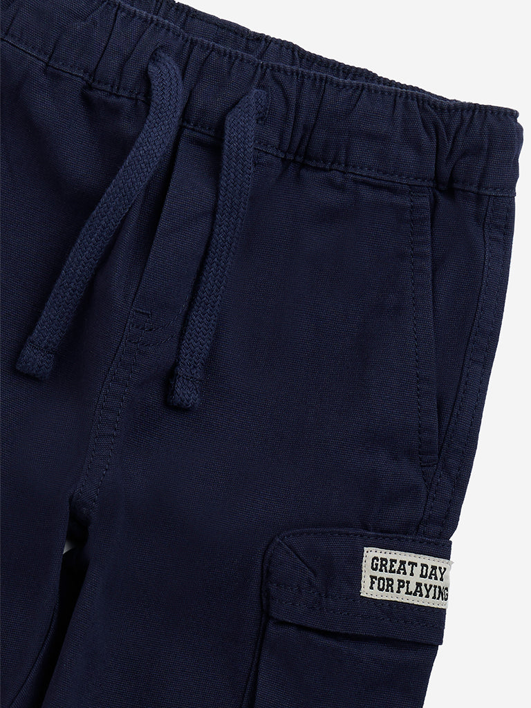 HOP Kids Navy Mid-Rise Cotton Shorts