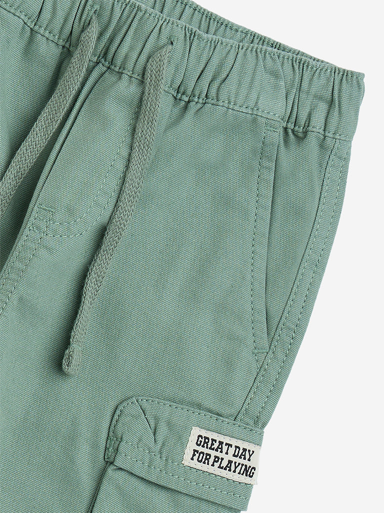 westisde HOP Boys' Kids Green Mid-Rise Cotton Shorts for Casual Wear Zoom View
