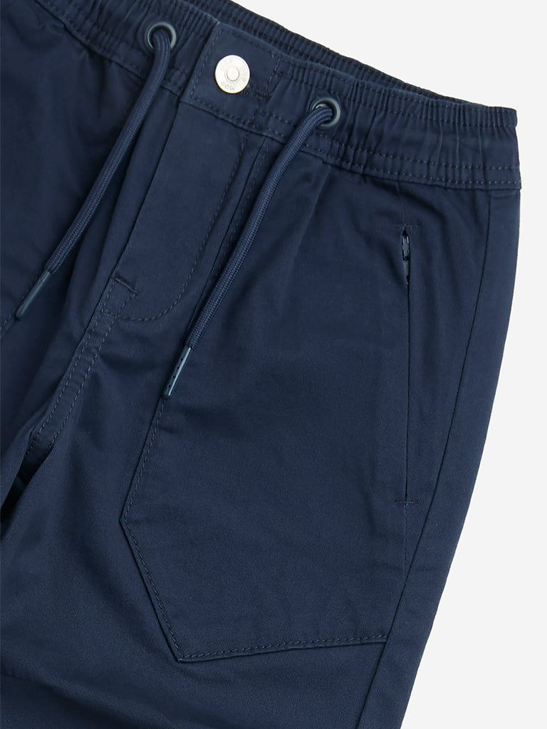 Westside HOP Boys' Kids Navy Mid-Rise Cotton-Blend Joggers for Casual Wear Zoom View