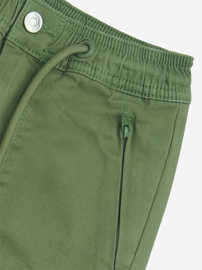 Westside HOP Boys' Kids Olive Mid-Rise Cotton Joggers for Casual Wear Zoom View