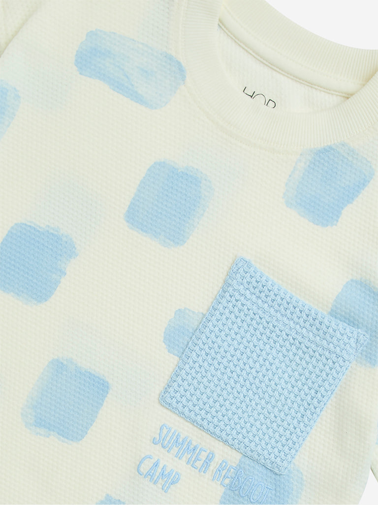 HOP Kids Blue Abstract Printed Cotton T-Shirt