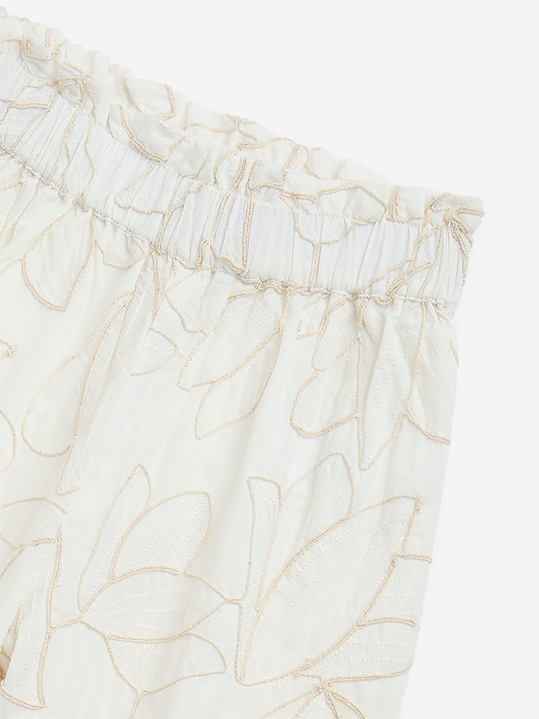 Westside HOP Kids Off-White Embroidered High-Rise Cotton Pants for Casual Wear Zoomed View