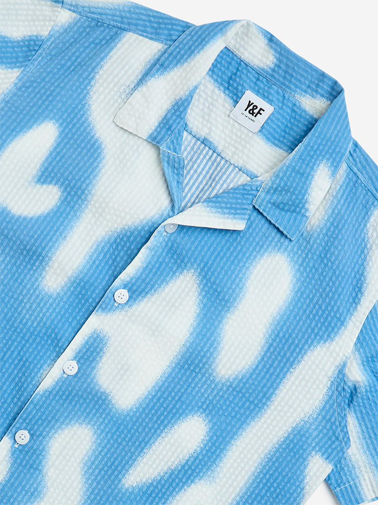 Westside Y&F Boys' Kids Blue Abstract Design Cotton Shirt for Casual Wear Zoom View