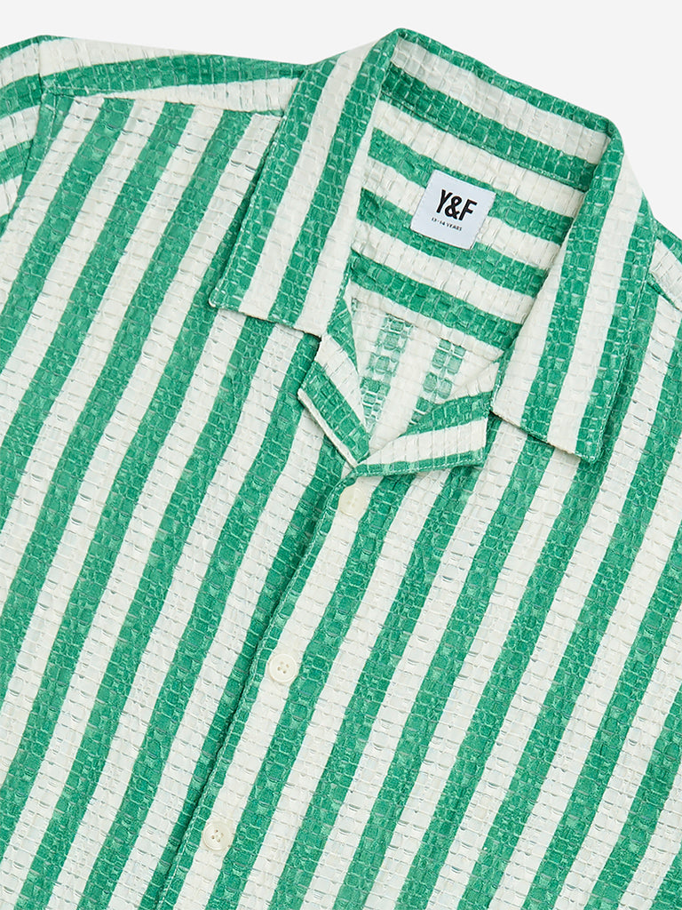 Westside Y&F Boys' Kids Green Stripes Pattern Shirt for Casual Wear Zoom View