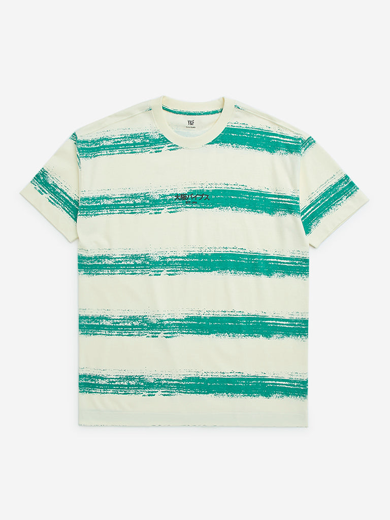 Y&F Kids Off-White Striped Cotton T-Shirt