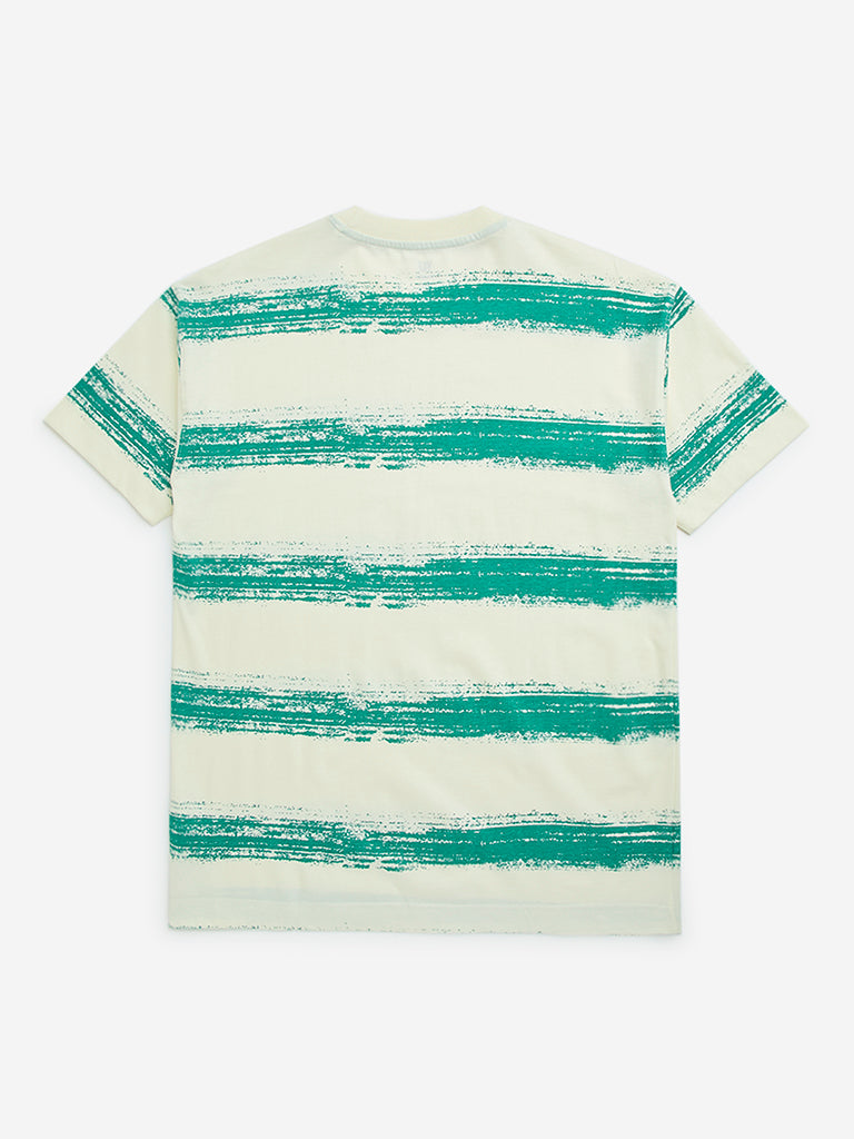 Y&F Kids Off-White Striped Cotton T-Shirt