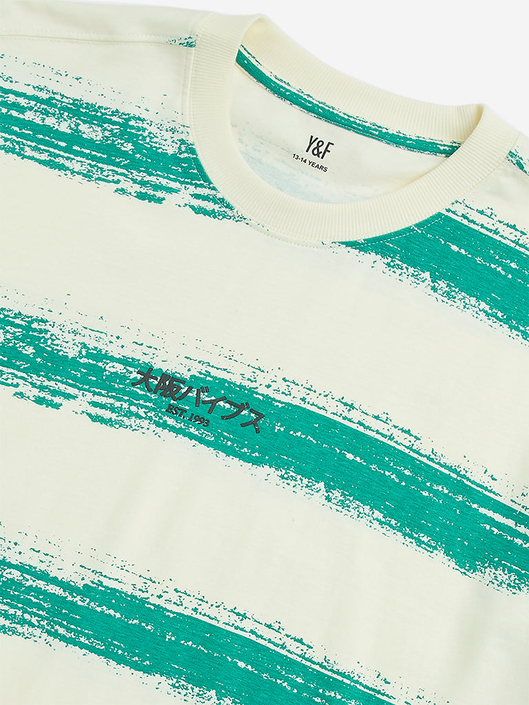 Y&F Kids Off-White Striped Cotton T-Shirt