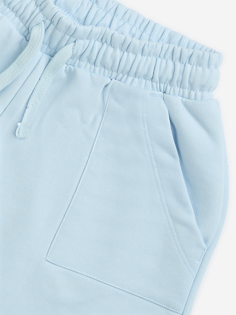 Westside Y&F Girl's Light Blue High-Rise Cotton Shorts for Casual Wear Zoomed View