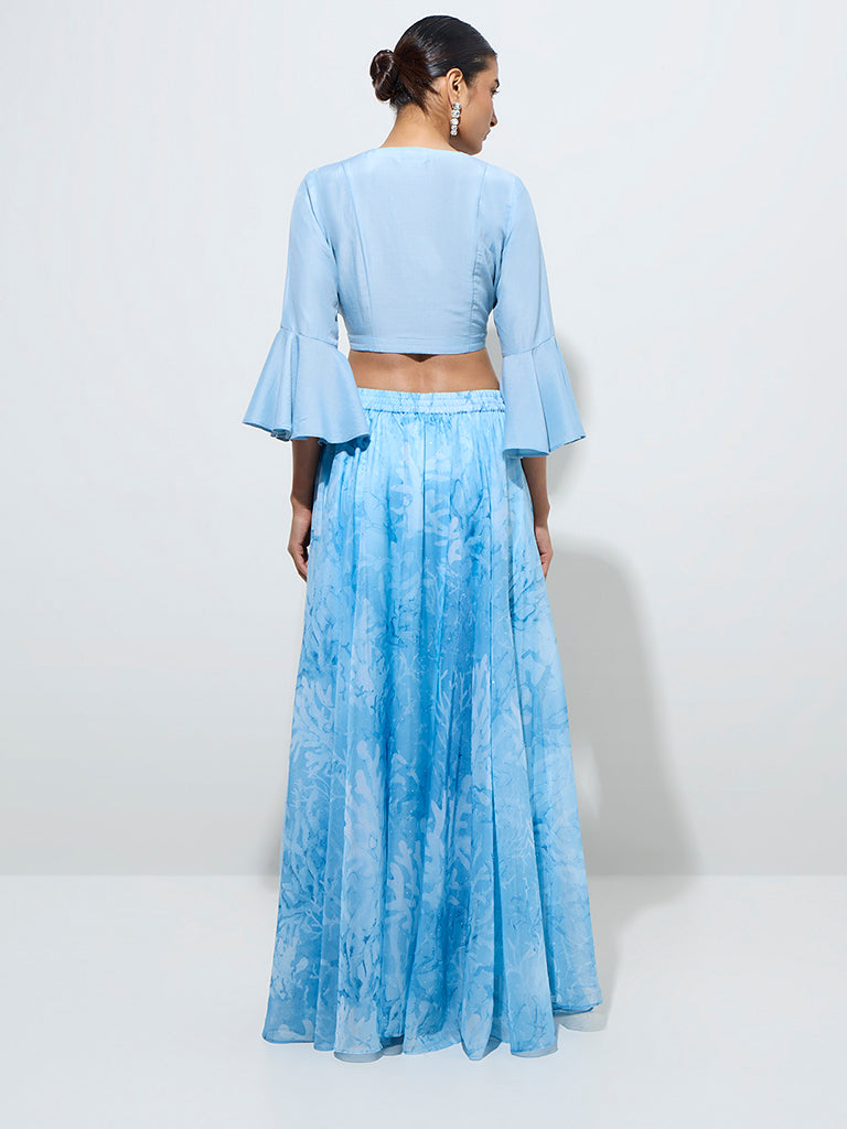 Westside Vark Women's Blue Embellished Cropped Blouse for Festive Wear Back View