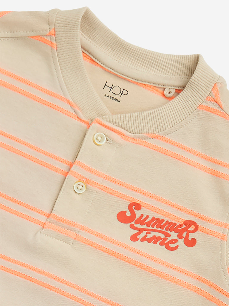 HOP Kids Orange Striped Cotton-Blend T-Shirt