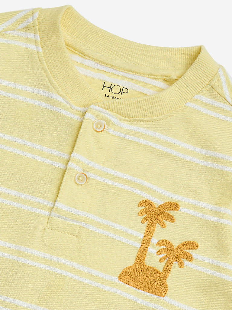 Westside HOP Kids Yellow Striped Cotton T-Shirt for Casual Wear Zoomed View
