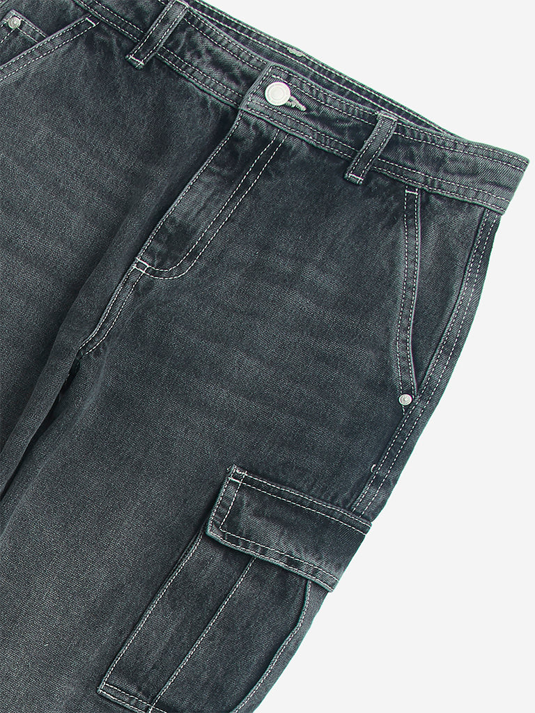 Westside Y&F Boy's Grey Washed Straight-Fit High-Rise Jeans for Casual Wear Zoomed View