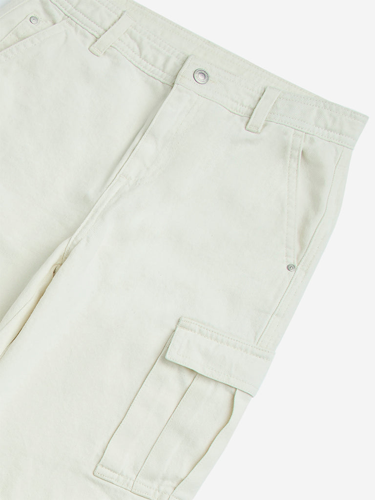 Y&F Kids Off-White Washed Straight - Fit High - Rise Jeans