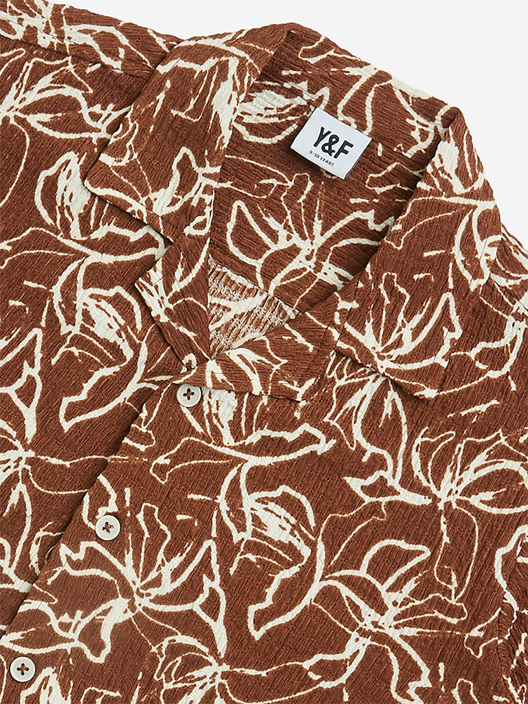 Westside Y&F Boys' Kids Brown Floral Patterned Shirt for Casual Wear Zoom View