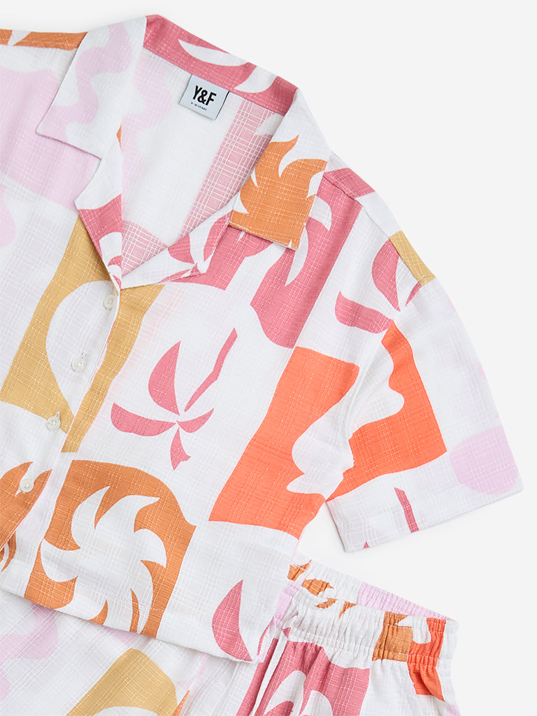 Westside Y&F Girl's Multicolour Abstract Blend Shirt with Shorts Set for Casual Wear Zoomed View