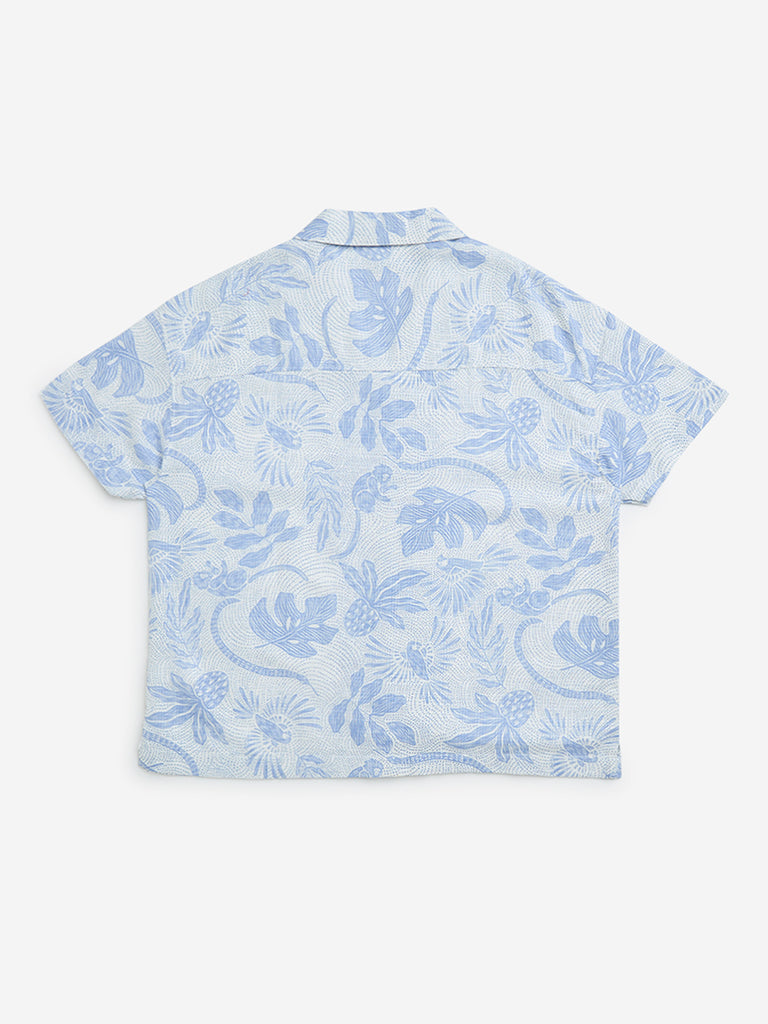 Y&F Kids Blue Botanical Printed Blend Shirt