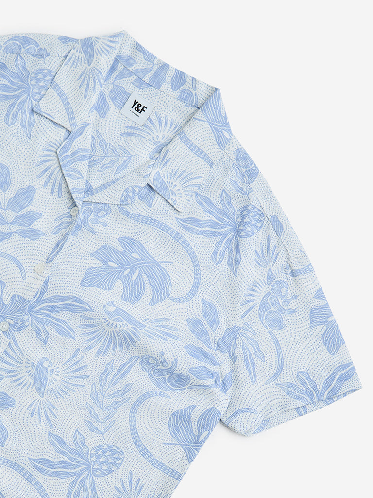 Y&F Kids Blue Botanical Printed Blend Shirt