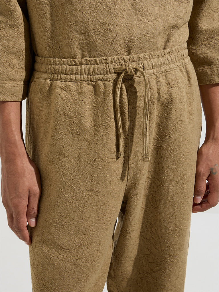 ETA Brown Paisley Design Relaxed-Fit Mid-Rise Cotton Chinos