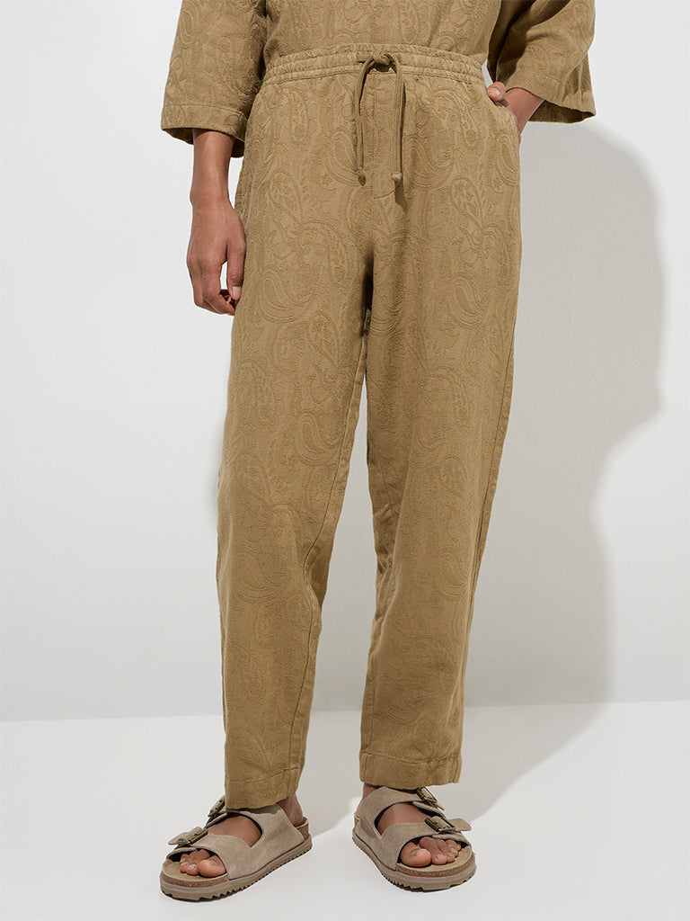 ETA Brown Paisley Design Relaxed-Fit Mid-Rise Cotton Chinos