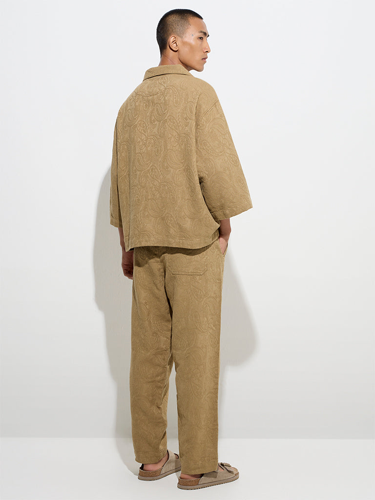 ETA Brown Paisley Design Relaxed-Fit Mid-Rise Cotton Chinos