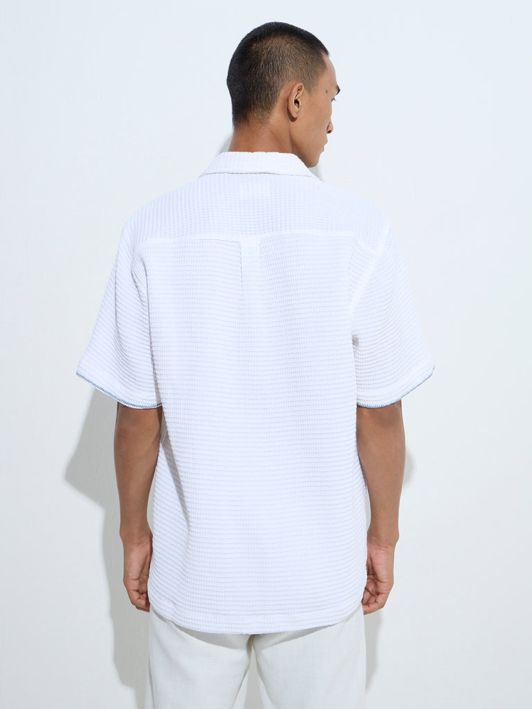 Westside ETA Men's White Waffle-Textured Relaxed-Fit Cotton Shirt for Casual Wear Back View