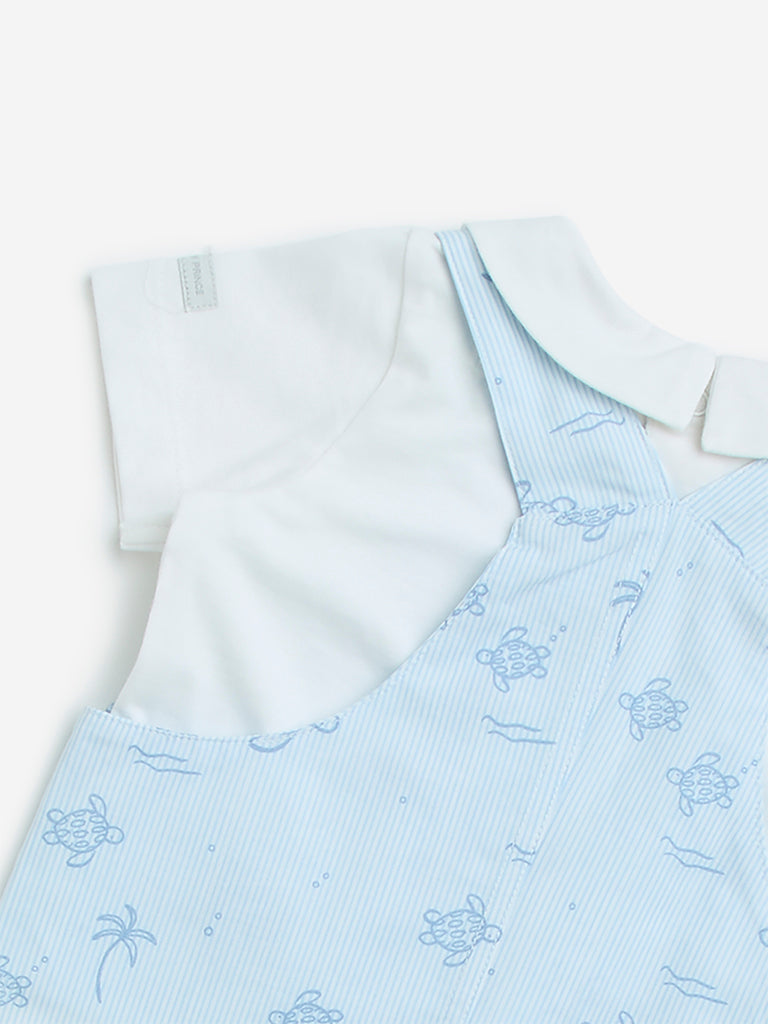 Westside HOP Baby Boy's Blue Cotton Dungaree, T-Shirt and Bucket Hat Set for Casual Wear Zoomed View