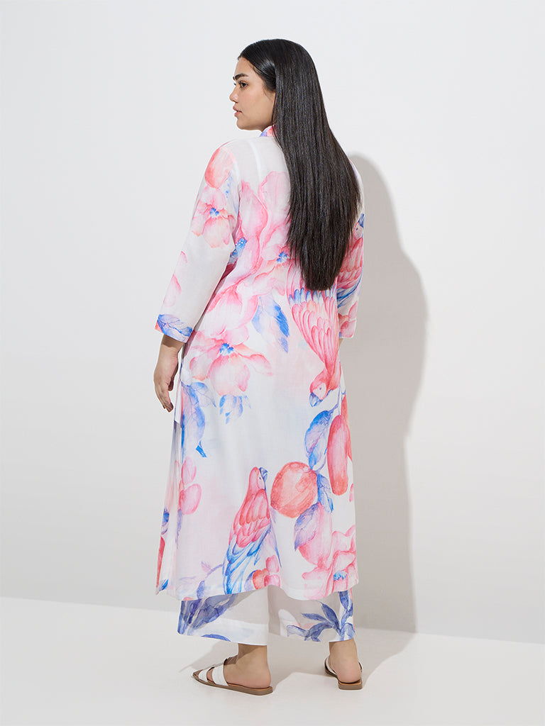 Westside Diza Women's White Natured-Inspired Printed A-Line Kurta for Work Wear Back View