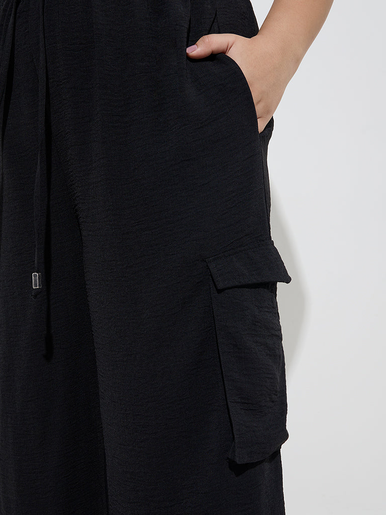 Westside Gia Women's Black Cargo-Style High-Rise Trousers for Casual Wear Zoomed View