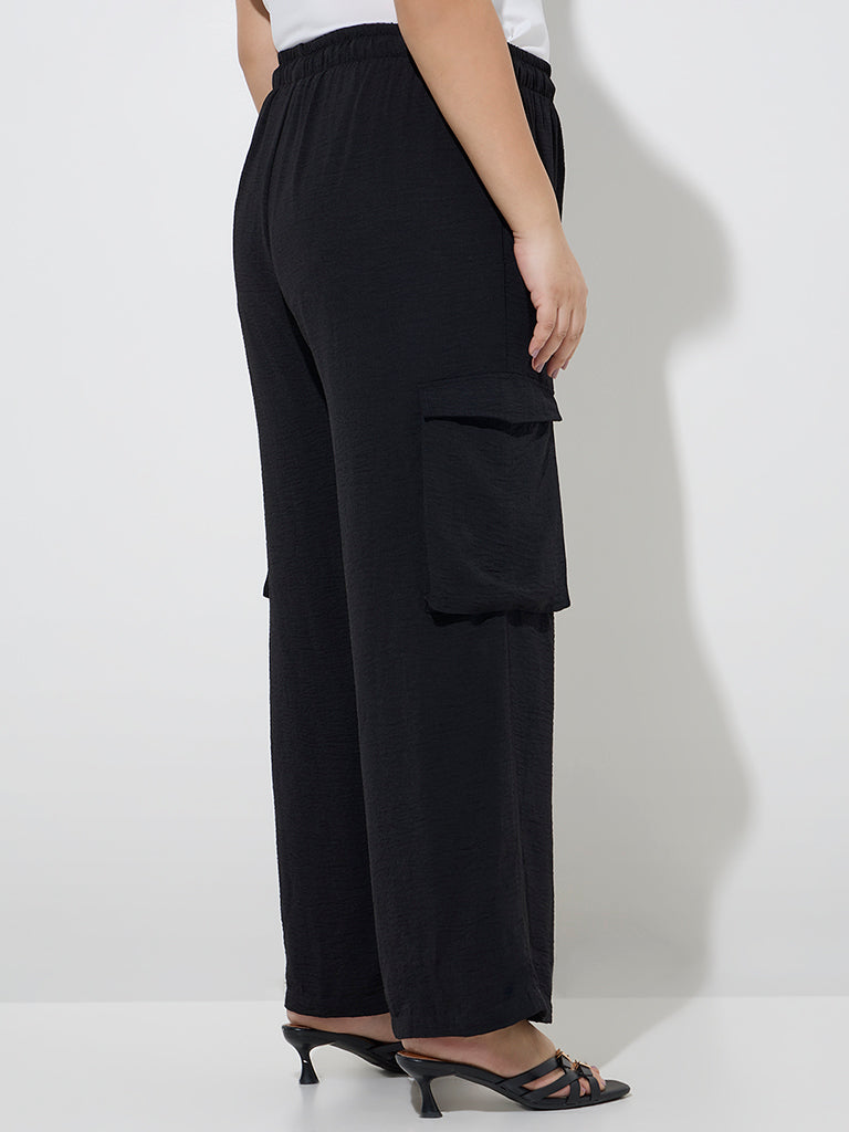 Westside Gia Women's Black Cargo-Style High-Rise Trousers for Casual Wear Back View